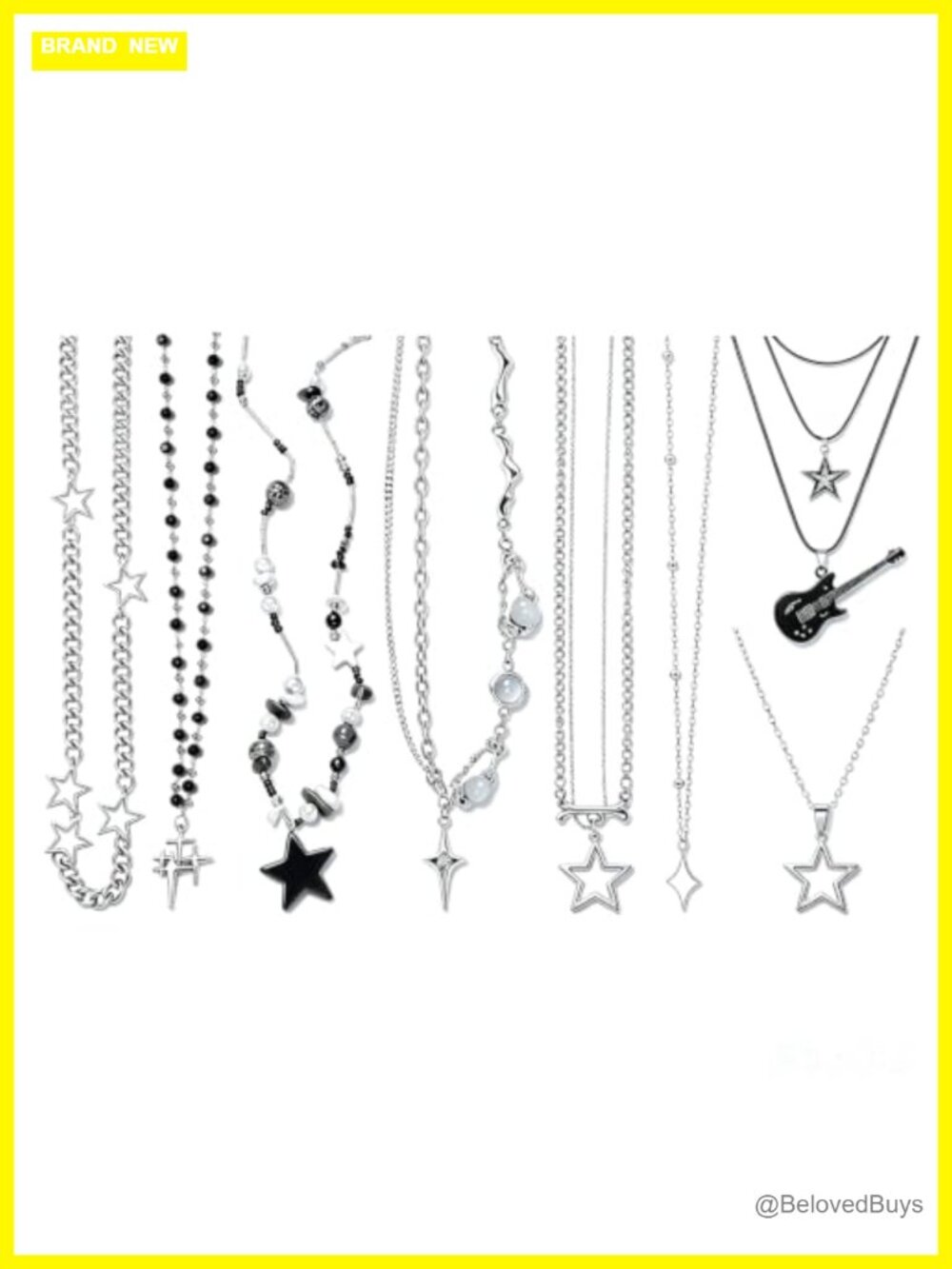 8Pc Y2k Star Choker Necklace Set Alloy Stainless Steel Punk Grunge